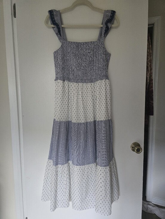 J. Crew Dresses & Skirts - J. Crew Blue and White Tiered Maxi Dress Size M